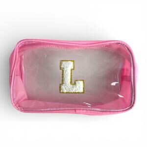 Clear Initial L Makeup Bag Pink Waterproof Travel Cosmetic Toiletry Pouch NWOT